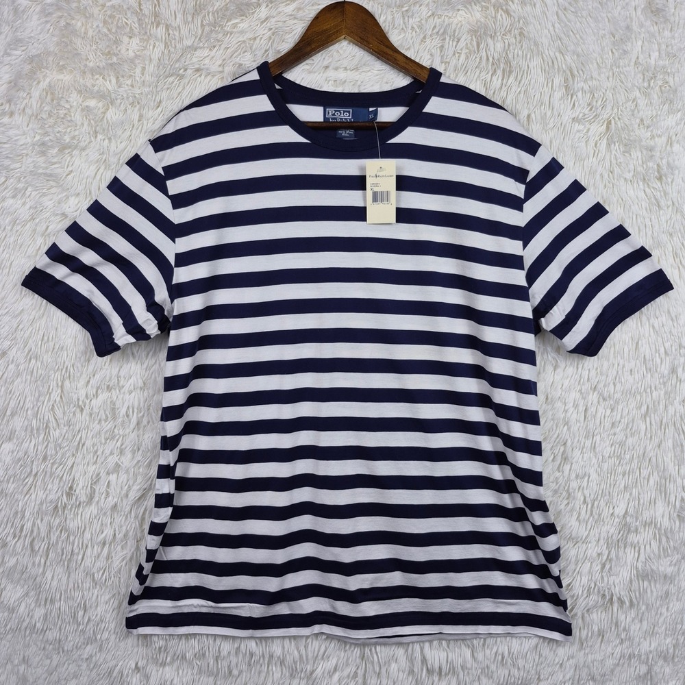 Polo Ralph Lauren Rivera 1 Striped Pima Cotton T-Shirt Navy White Mens XL NWT